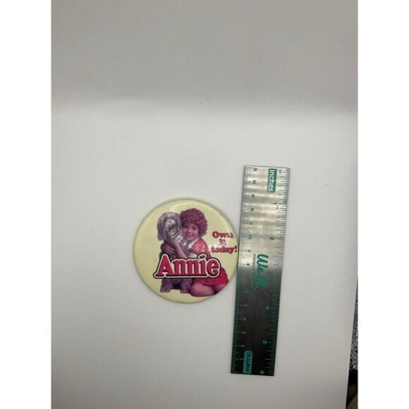 Vintage Annie Musical Button Pinback With "Own It Today!" Design - Picture 2 of 4